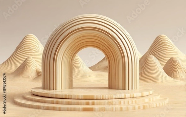Obraz Abstract architectural design with arched structure on a layered base
