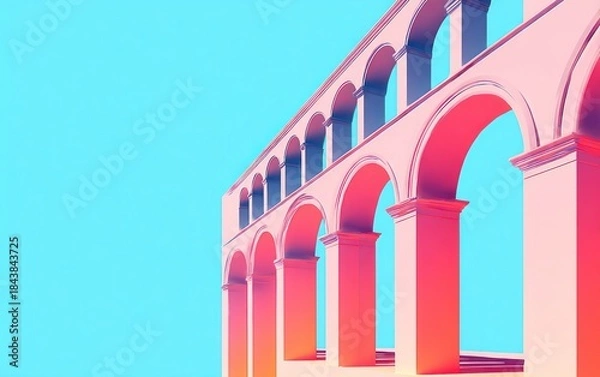 Obraz Abstract architectural design with repeating arches against a vibrant sky backdrop