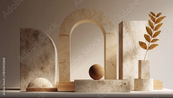 Obraz Abstract architectural forms with natural elements in warm neutral tones