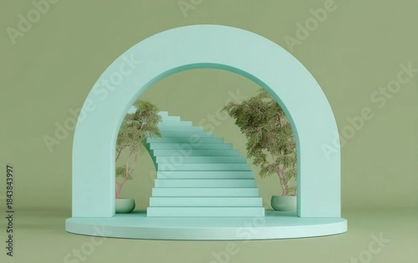 Obraz Abstract architectural scene featuring archway stairs and decorative elements