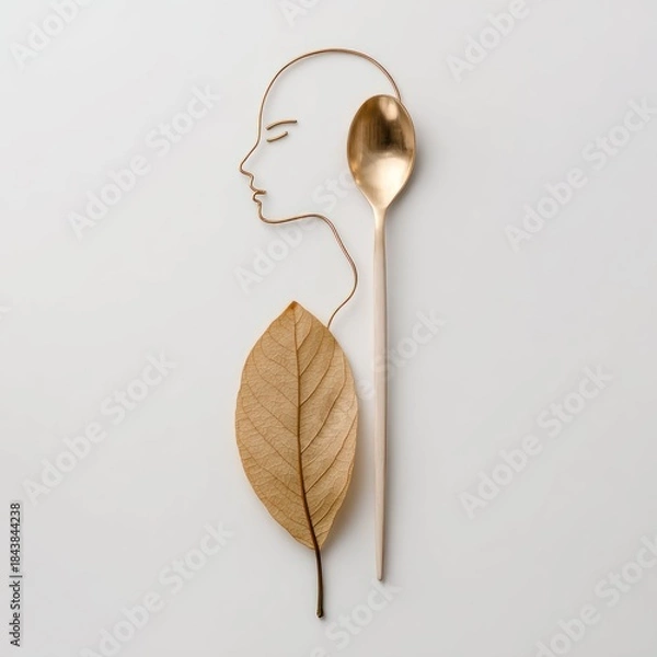Obraz Abstract art composition with spoon profile leaf on white background