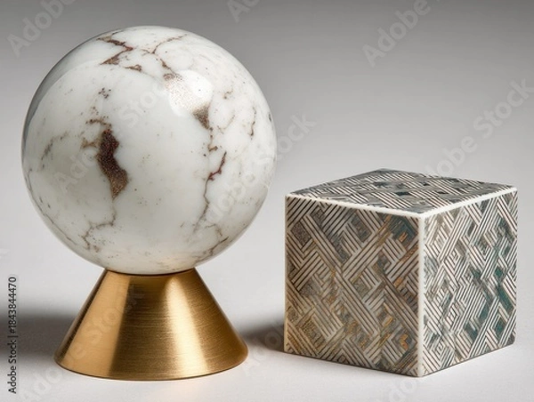 Obraz Abstract art sculpture with sphere and cube on a plain background
