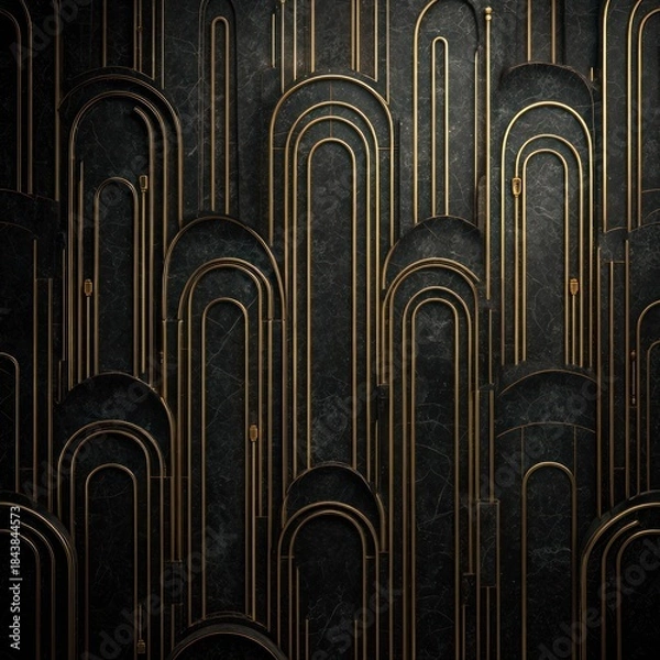Obraz Abstract art deco pattern with gold arches on dark background