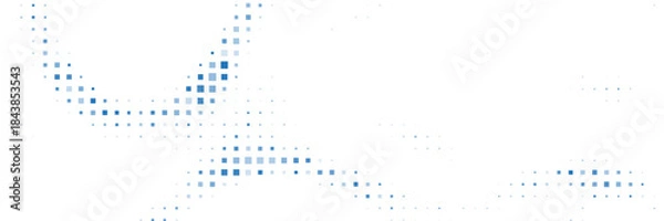 Obraz Abstract white background of random blue dots forming a grid pattern. Digital technology concept, big data, information technologies.