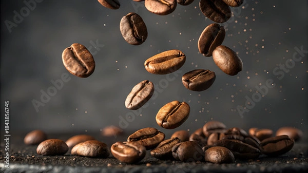 Obraz coffee-beans-falling-in-mid air rich-textures