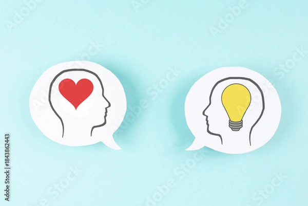 Fototapeta Emotional influenced mind and brainstorming, innovation and cognitive abilities of brain, different personality, male and female concept