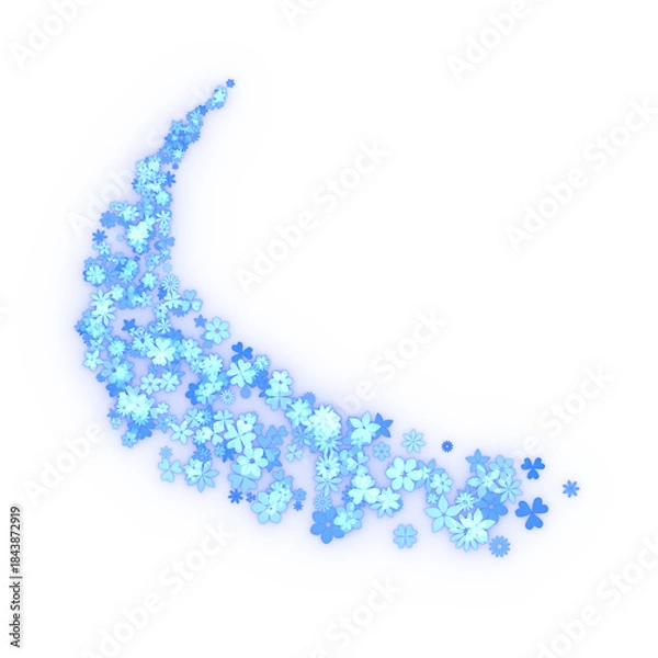 Obraz Blue glittering flowers curve. 3d rendering