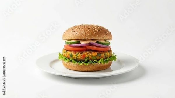 Obraz Delicious veggie burger on a white plate