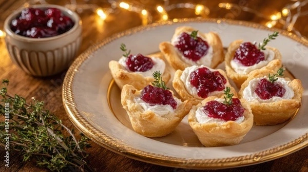 Obraz a festive dish of woodland-inspired miniature antonia tartlets