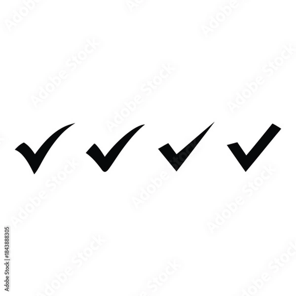Fototapeta Four black check marks on white background