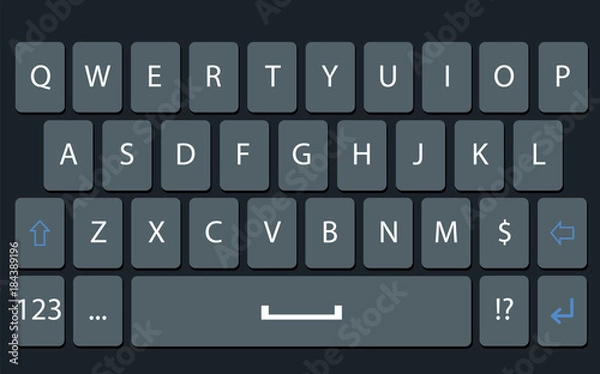 Fototapeta Smartphone keyboard, mobile phone keypad vector mockup. Keyboard for mobile device illustration for your web design.