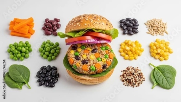 Obraz Veggie burger with fresh ingredients