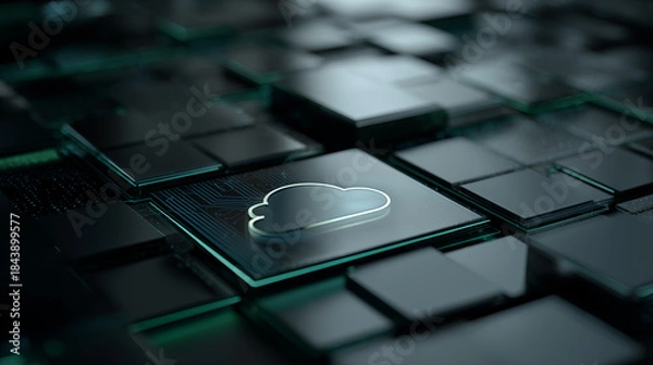 Fototapeta Futuristic IT and technology digital cloud computing interface with a dark, high-tech aesthetic