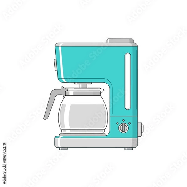 Fototapeta Stylish aqua coffee maker with transparent carafe in minimalist vector illustration