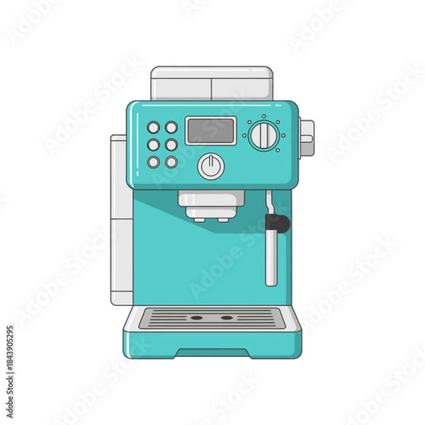 Fototapeta Stylized teal espresso machine illustration, offering a clean and modern design aesthetic