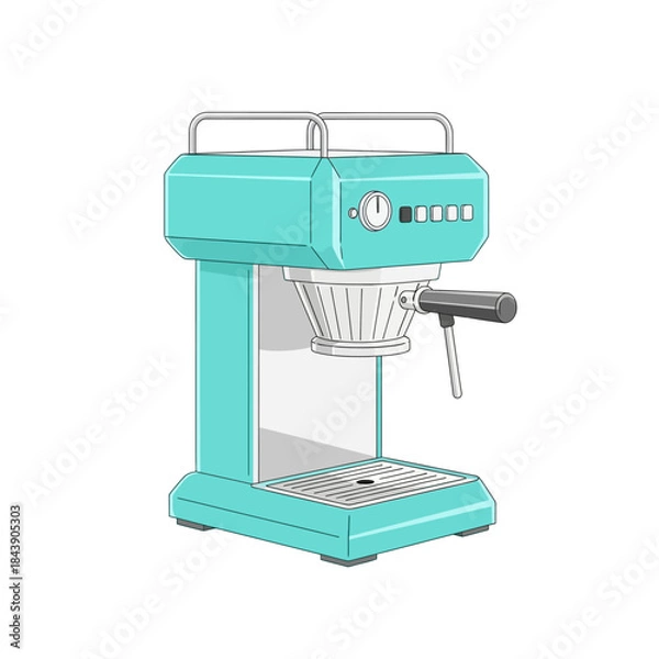 Fototapeta Vibrant turquoise espresso machine artwork showcasing retro design elements illustration