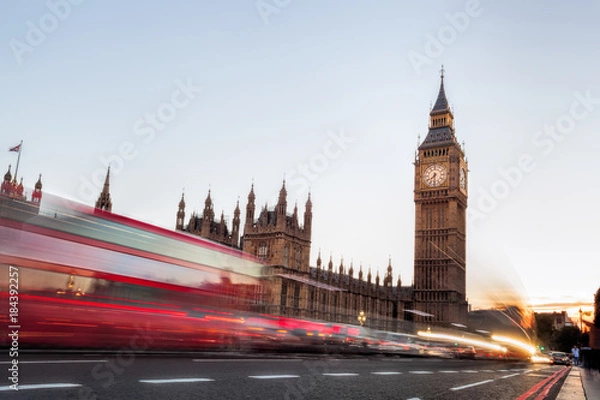 Obraz Big Ben with traffic jam in the evening, London, United Kingdom