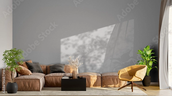 Obraz Wide Transparent Mockup: Modern Leather Modular Sofa