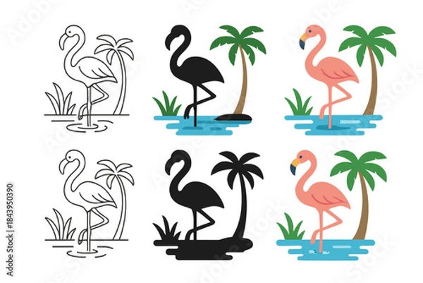 Obraz Flamingo Styles Display. Flamingo Lake Leg, harmonious tropical motif uniting posture, reflection, and gentle motion, first in