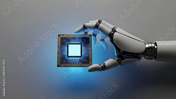 Fototapeta Robotic Arm Holding a Microchip Showcasing Advanced Technology Concepts