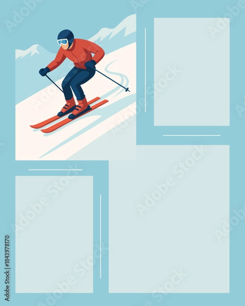 Fototapeta skiing in the mountains. light background for text. ski season banner
