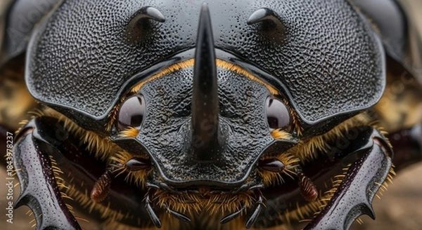 Obraz Goliath beetle displaying its massive body, bold black and white patterns, and glossy exoskeleton. One of the world’s largest beetles, symbol of strength and exotic insects.