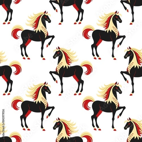 Obraz Seamless horse pattern on white background