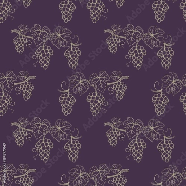 Obraz Seamless grape pattern on dark purple background