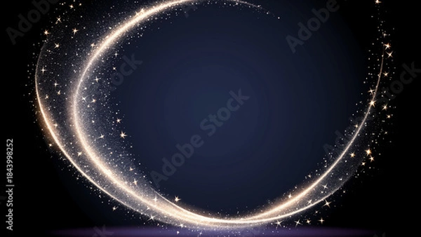 Fototapeta Abstract golden ring and glowing particles on dark background