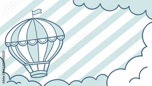 Fototapeta Hot air balloon illustration whimsical travel and adventure concept simple line art design for banners and invitations set against a cloudy sky background