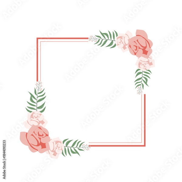 Obraz Square Floral Frame Vector Illustration with Elegant Roses Botanical Wedding Border Design