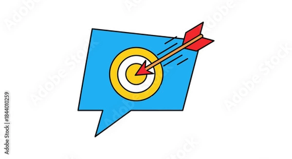 Fototapeta target icon with arrow in speech bubble flat vector illustration symbolizing marketing focus communication strategy and business goals
