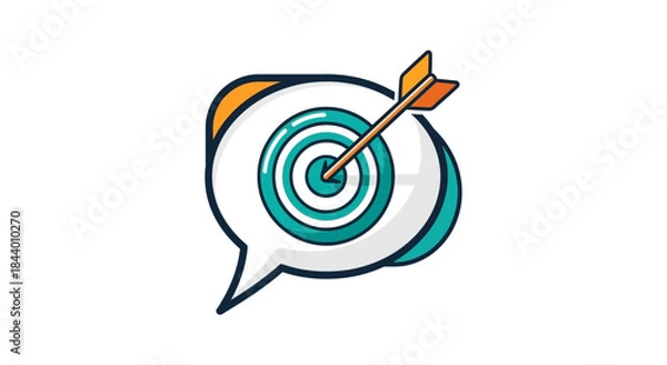 Fototapeta target audience communication icon with bullseye and arrow inside speech bubble illustrating marketing message focus and brand strategy