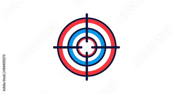 Fototapeta target icon with crosshair in red white and blue concentric circles minimal flat vector illustration for marketing goals and business focus