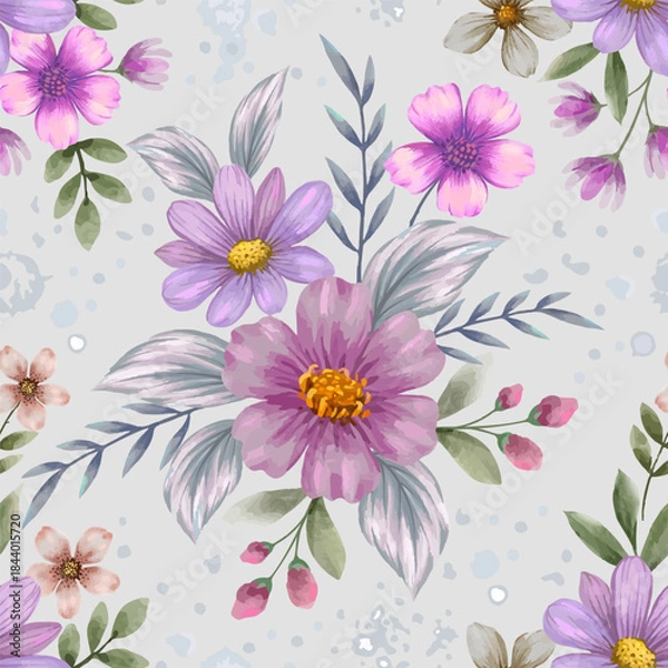 Obraz Pink seamless floral pattern vector illustration with spring flowers and nature elements