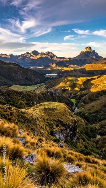 Fototapeta Expansive mountainous landscape under a dynamic sky