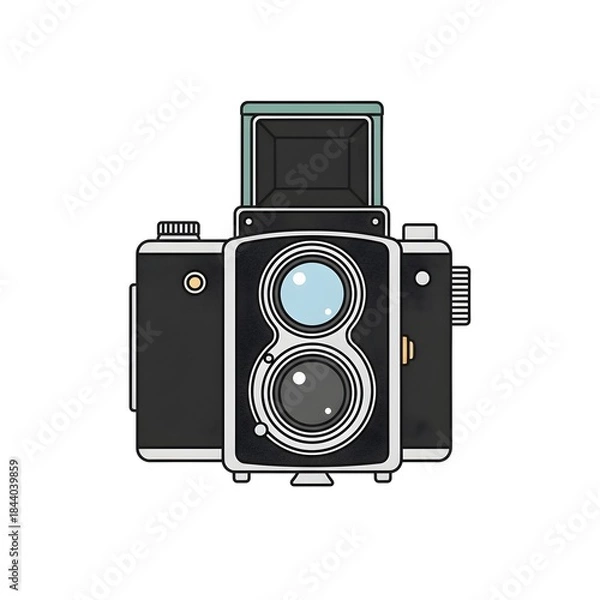 Fototapeta Vintage Twin Lens Reflex Camera Illustration in Flat Style