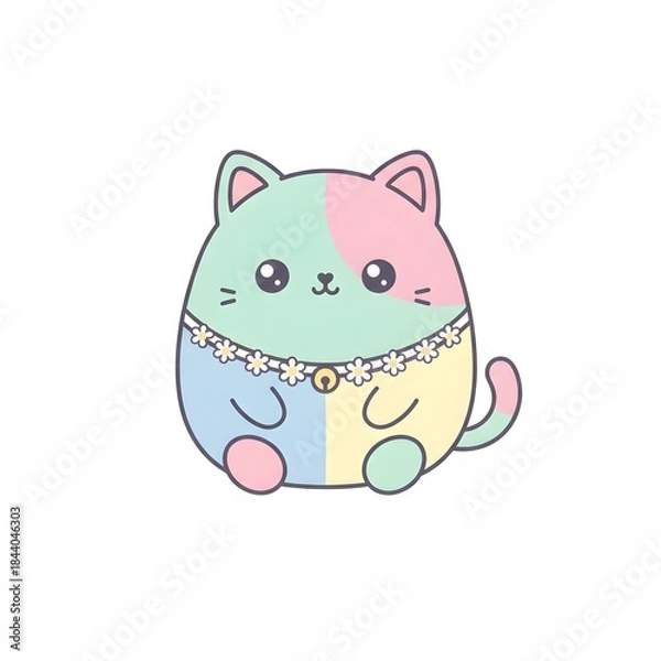 Fototapeta Adorable Kawaii Cat Wearing Scarf Illustration
