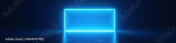 Fototapeta Glowing blue rectangle, light rays burst outwards Dark backdrop , electric, background