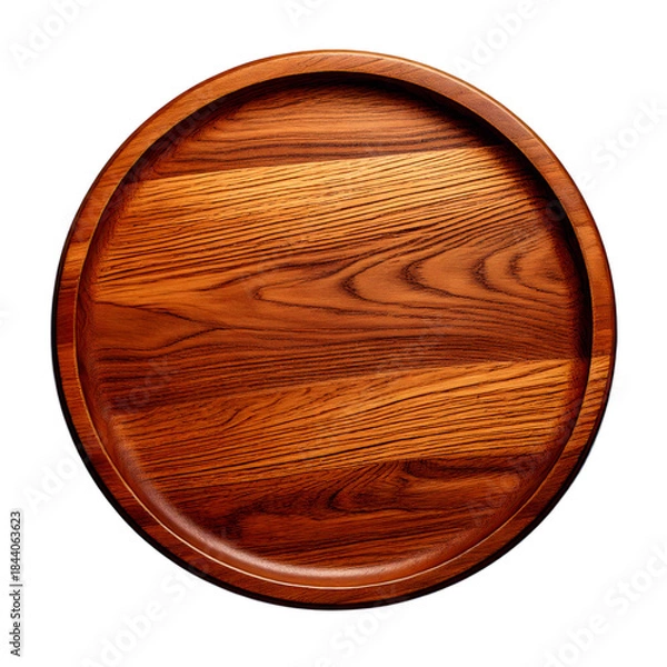 Fototapeta Beautiful wooden plate with grain pattern on white background