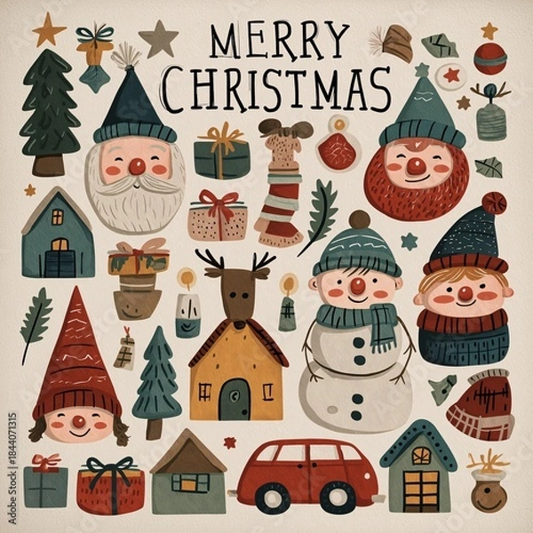 Fototapeta set of christmas elements pattern