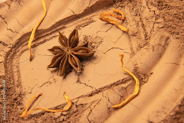 Obraz The patterns formed by clay, sand, and soil are embellished with spices and octagonal props. The layout is simple, with Middle Eastern and American Western styles, relatively simple. The design includ