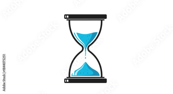 Fototapeta A classic hourglass timer with bright blue sand actively flowing through the narrow neck, representing the passage of time and urgency.