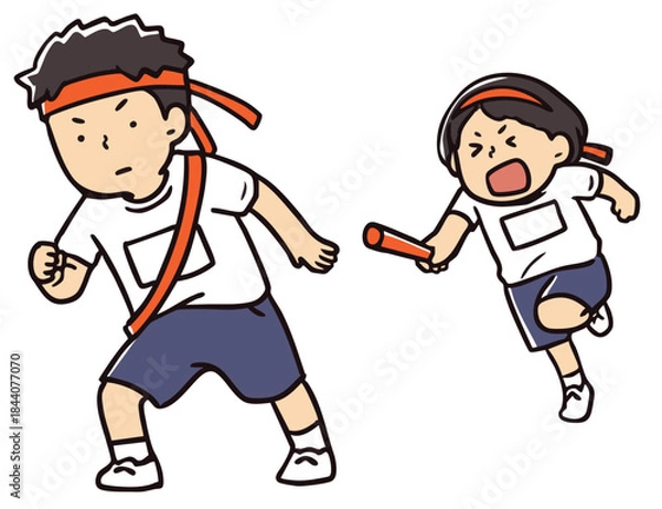 Obraz 運動会のリレーのバトンパス_カラー