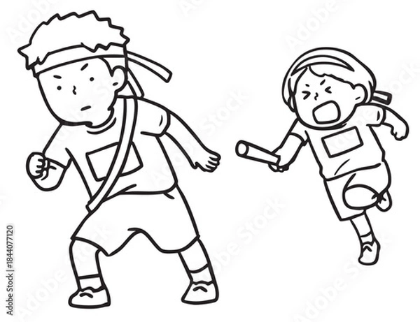 Obraz 運動会のリレーのバトンパス_線画