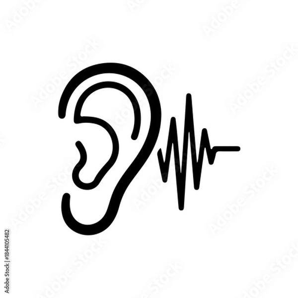 Fototapeta Ear and sound wave icon symbolizing hearing, listening, audio, and sound perception in communication and technology isolated on transparent background