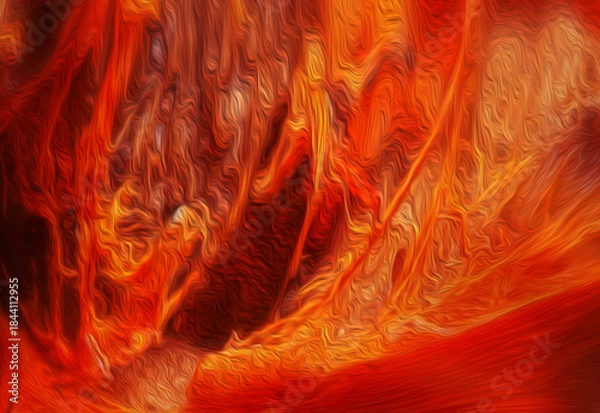 Fototapeta 油絵風ブラシライン入りの鮮やかに猛り狂う炎が垂れるように溶解する抽象テクスチャー