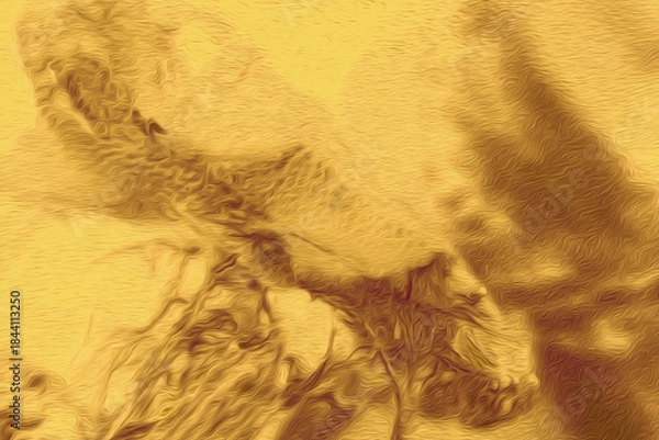 Fototapeta ライオンや獣の短い毛皮風ブラシストローク柄の黄土色抽象背景テクスチャー