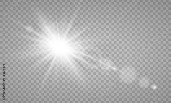 Fototapeta Vector transparent sunlight special lens flare light effect. PNG. Vector illustration