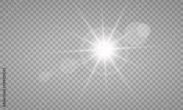 Fototapeta Vector transparent sunlight special lens flare light effect. PNG. Vector illustration